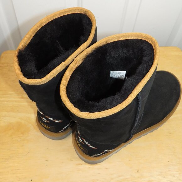 UGG Women’s Classic Short Boots Black Suede Rustic Weave S/N 1094330 Size 8 - Picture 7 of 8